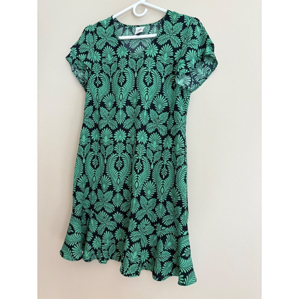 Cabi Palmette Tropical Print Mini Dress Navy/Green Size Small View 5